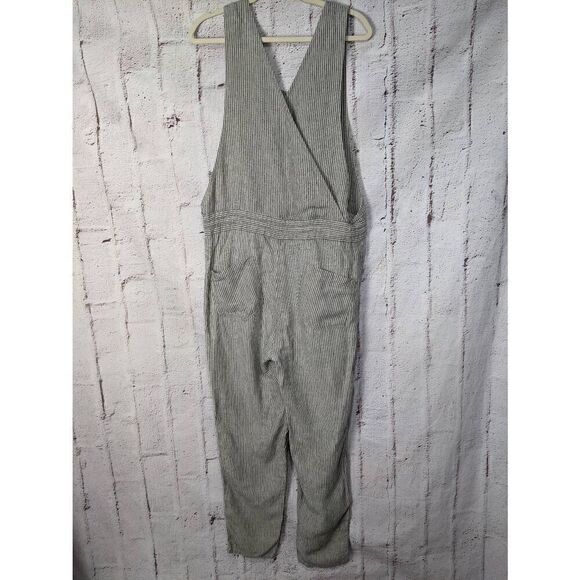 Not Perfect Linen Sleeveless Jumpsuit Gray Striped Women's Size M Medium Drawstr - Picture 3 of 13